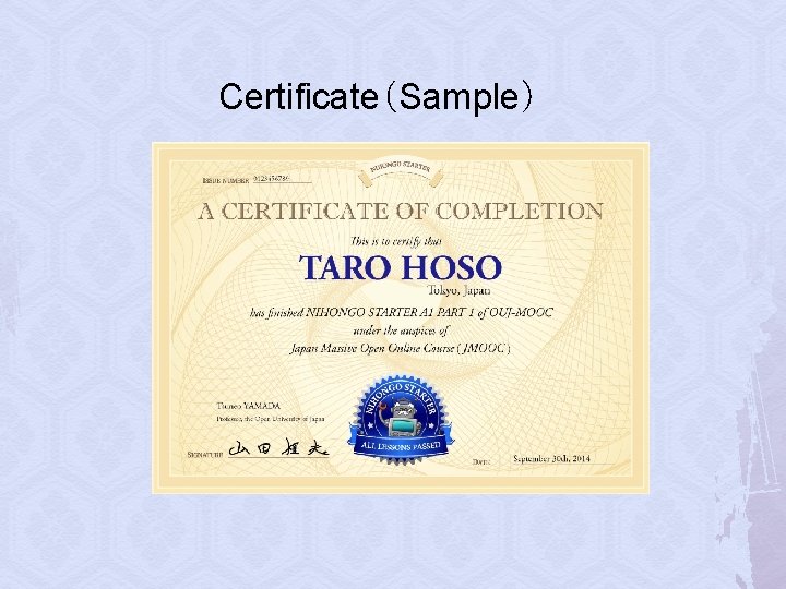 Certificate（Sample） 