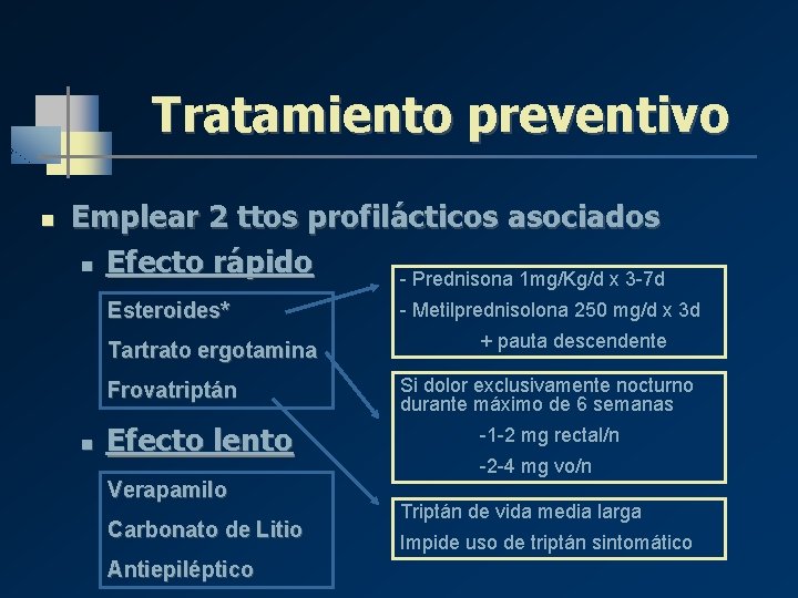 Tratamiento preventivo n Emplear 2 ttos profilácticos asociados n Efecto rápido - Prednisona 1 Tratamiento preventivo n Emplear 2 ttos profilácticos asociados n Efecto rápido - Prednisona 1