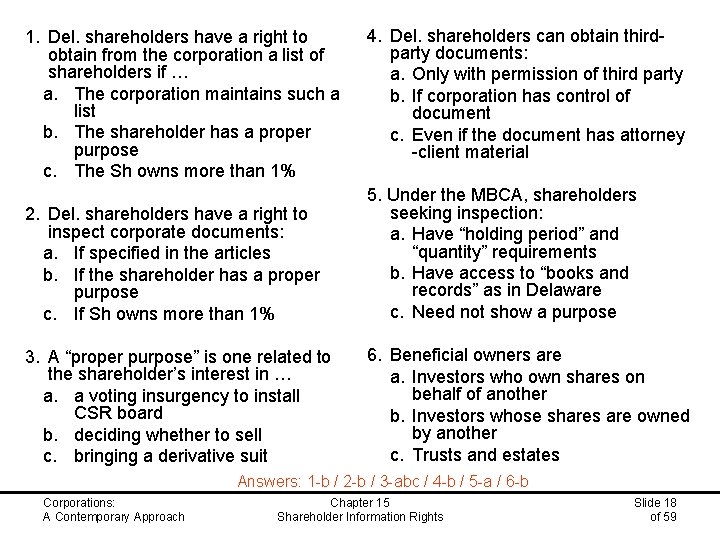 1. Del. shareholders have a right to obtain from the corporation a list of
