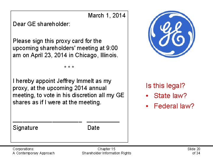 March 1, 2014 Dear GE shareholder: Please sign this proxy card for the upcoming