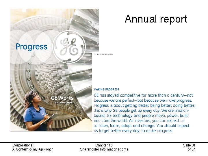 Annual report Corporations: A Contemporary Approach Chapter 15 Shareholder Information Rights Slide 31 of