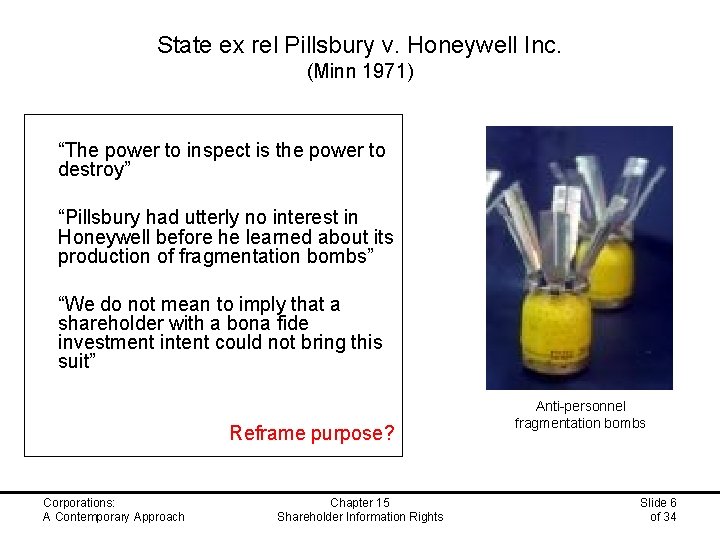 State ex rel Pillsbury v. Honeywell Inc. (Minn 1971) “The power to inspect is