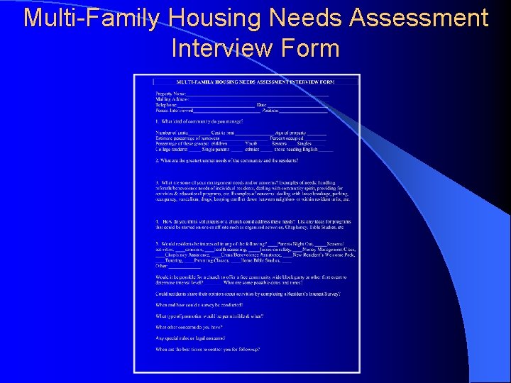 Multi-Family Housing Needs Assessment Interview Form 