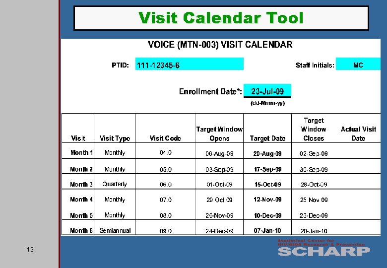 Visit Calendar Tool 13 