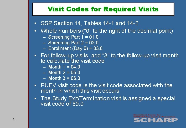 Visit Codes for Required Visits • SSP Section 14, Tables 14 -1 and 14