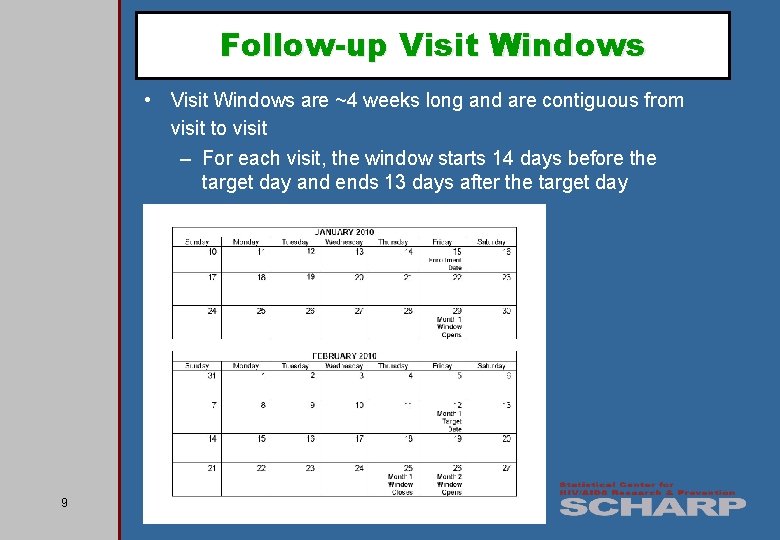 Follow-up Visit Windows • Visit Windows are ~4 weeks long and are contiguous from