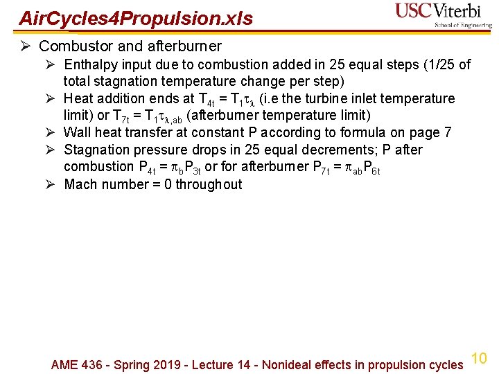 Air. Cycles 4 Propulsion. xls Ø Combustor and afterburner Ø Enthalpy input due to