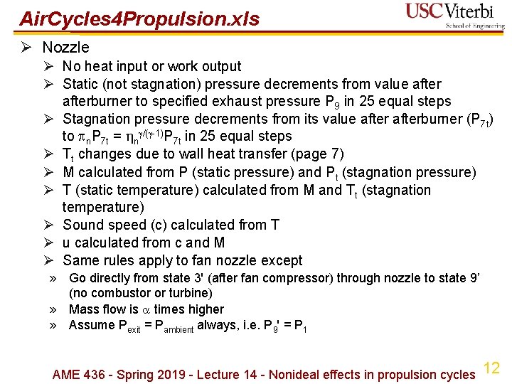 Air. Cycles 4 Propulsion. xls Ø Nozzle Ø No heat input or work output