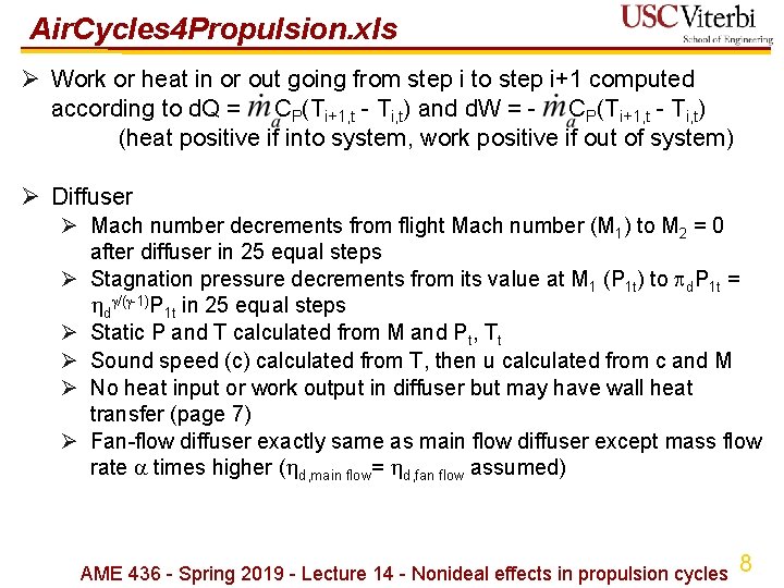 Air. Cycles 4 Propulsion. xls Ø Work or heat in or out going from