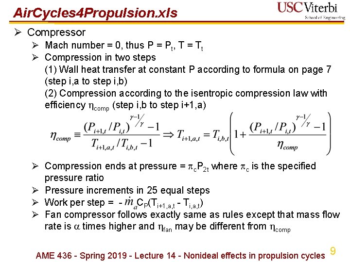 Air. Cycles 4 Propulsion. xls Ø Compressor Ø Mach number = 0, thus P