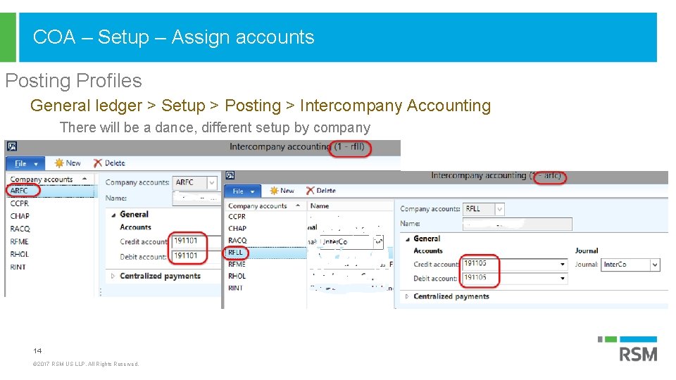 COA – Setup – Assign accounts Posting Profiles General ledger > Setup > Posting