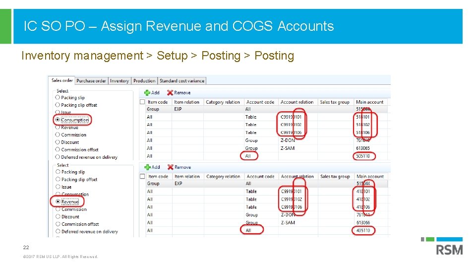 IC SO PO – Assign Revenue and COGS Accounts Inventory management > Setup >