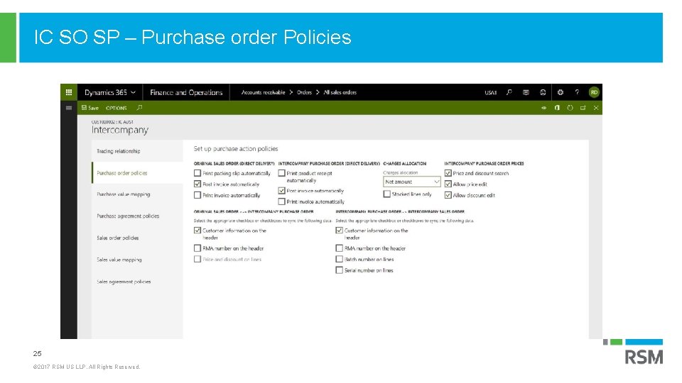 IC SO SP – Purchase order Policies • Abc 25 © 2017 RSM US