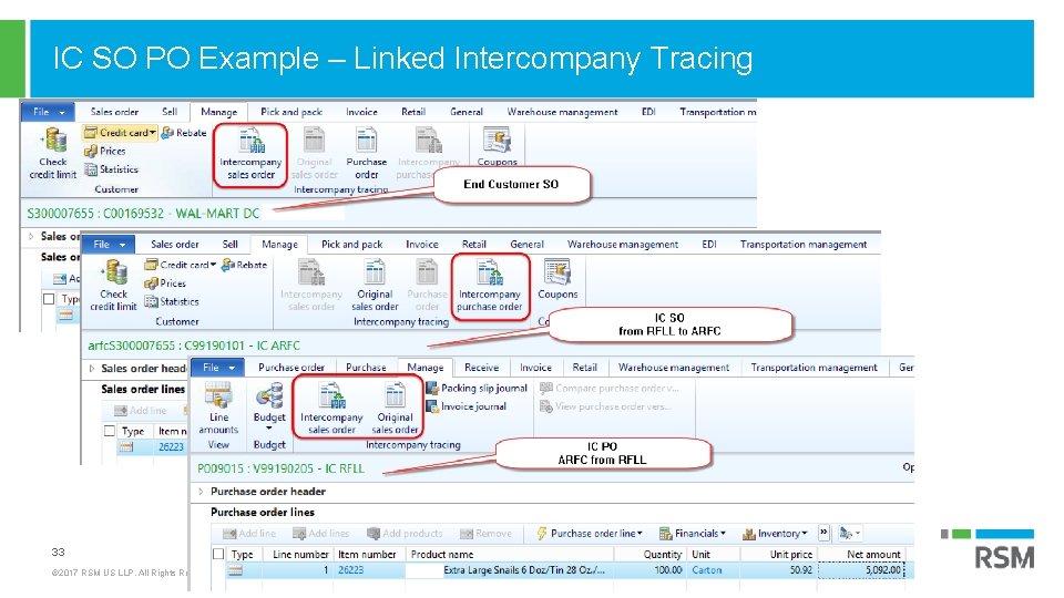 IC SO PO Example – Linked Intercompany Tracing 33 © 2017 RSM US LLP.