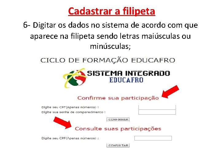 Cadastrar a filipeta 6 - Digitar os dados no sistema de acordo com que