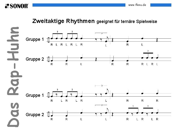 www. fkmu. de Das Rap-Huhn Zweitaktige Rhythmen geeignet für ternäre Spielweise Gruppe 1 Gruppe
