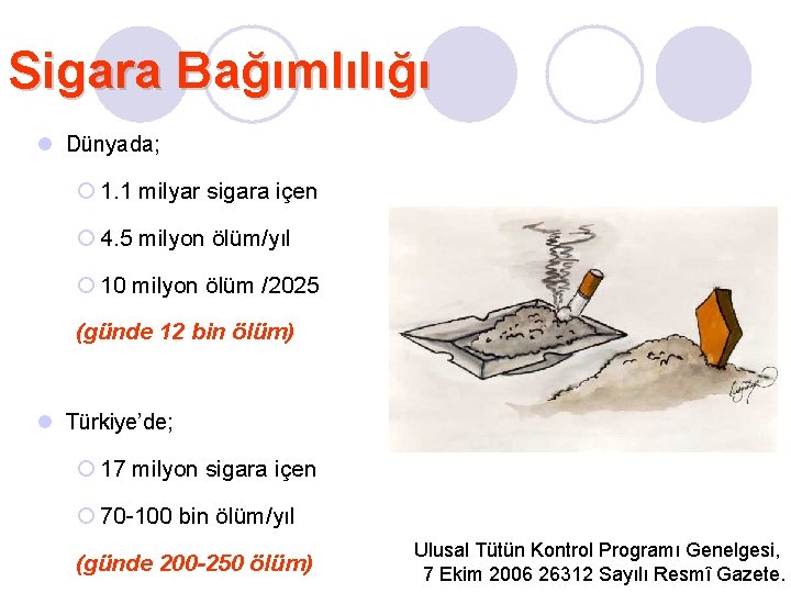 Sigara Bağımlılığı l Dünyada; ¡ 1. 1 milyar sigara içen ¡ 4. 5 milyon