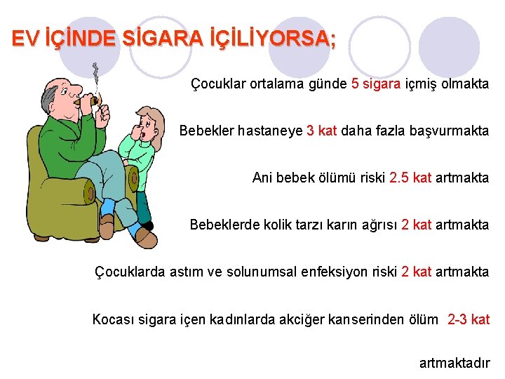EV İÇİNDE SİGARA İÇİLİYORSA; Çocuklar ortalama günde 5 sigara içmiş olmakta Bebekler hastaneye 3