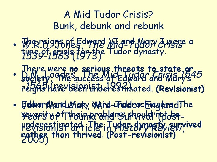 A Mid Tudor Crisis? Bunk, debunk and rebunk reigns of Edward VI and Mary.