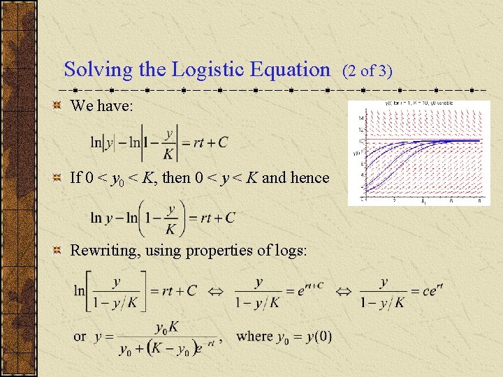 Solving the Logistic Equation We have: If 0 < y 0 < K, then