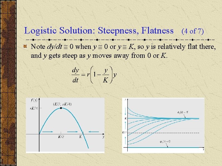 Logistic Solution: Steepness, Flatness (4 of 7) Note dy/dt 0 when y 0 or