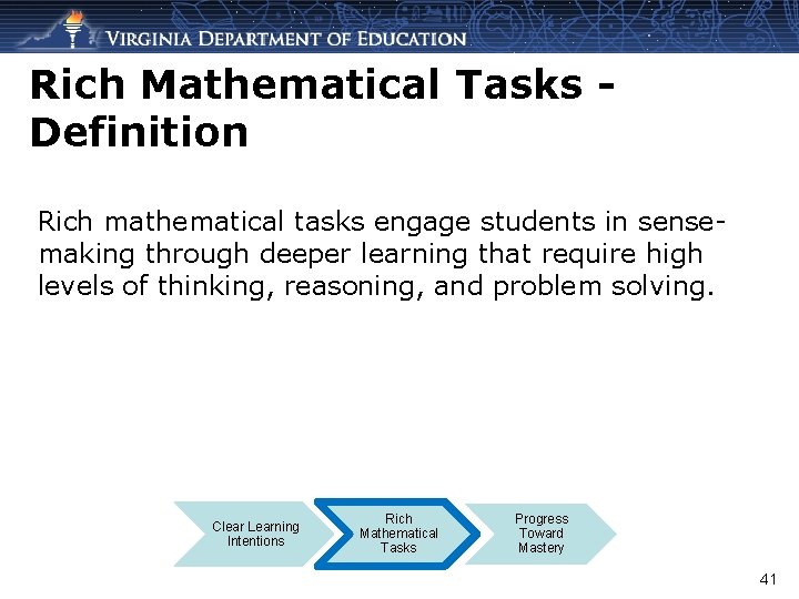 Rich Mathematical Tasks Definition Rich mathematical tasks engage students in sensemaking through deeper learning