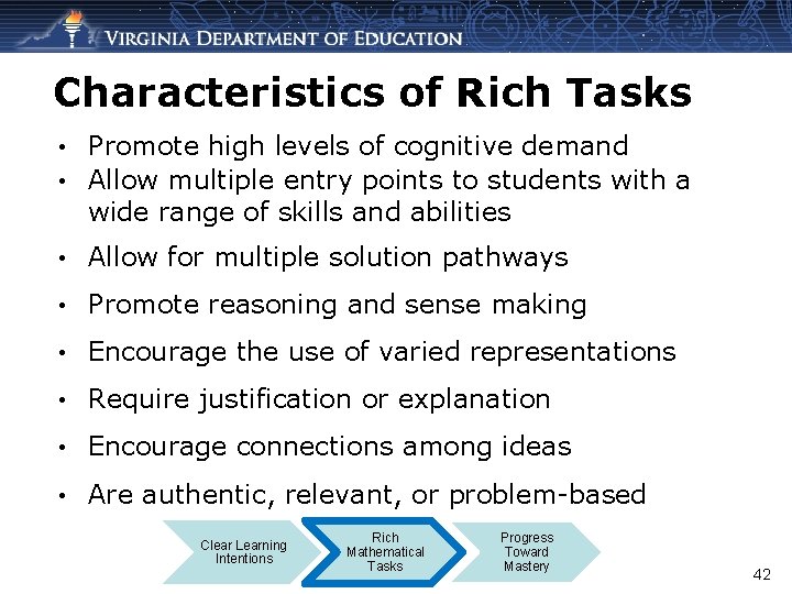 Characteristics of Rich Tasks Promote high levels of cognitive demand • Allow multiple entry