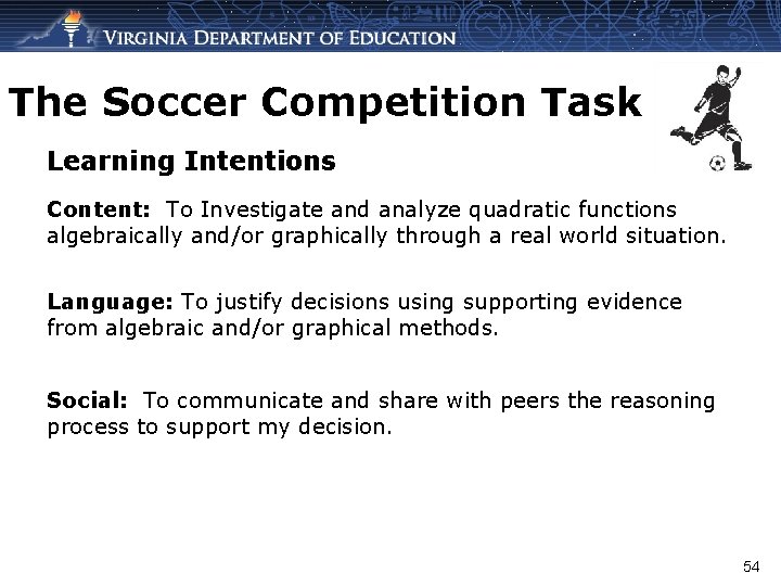 The Soccer Competition Task Learning Intentions Content: To Investigate and analyze quadratic functions algebraically