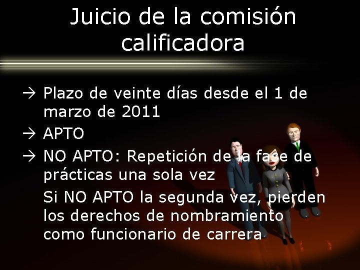 Juicio de la comisión calificadora Plazo de veinte días desde el 1 de marzo