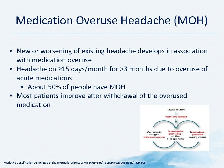 Medication Overuse Headache (MOH) • New or worsening of existing headache develops in association Medication Overuse Headache (MOH) • New or worsening of existing headache develops in association