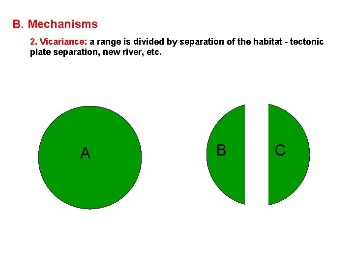 B. Mechanisms 2. Vicariance: a range is divided by separation of the habitat -