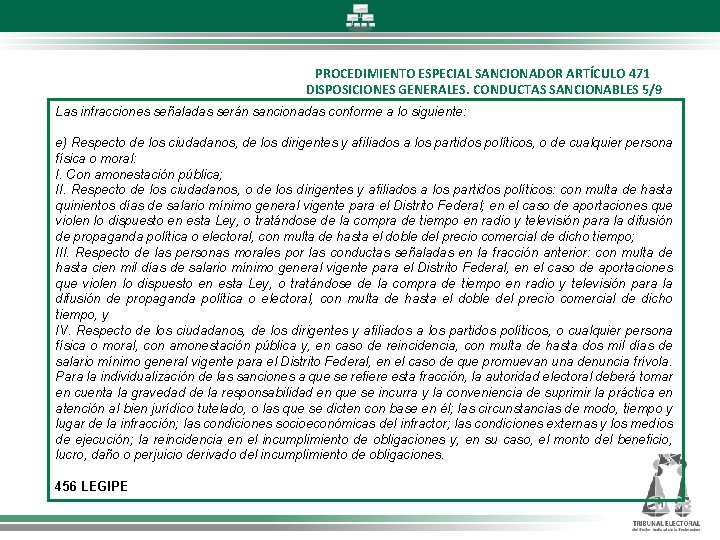 PROCEDIMIENTO ESPECIAL SANCIONADOR ARTÍCULO 471 DISPOSICIONES GENERALES. CONDUCTAS SANCIONABLES 5/9 Las infracciones señaladas serán