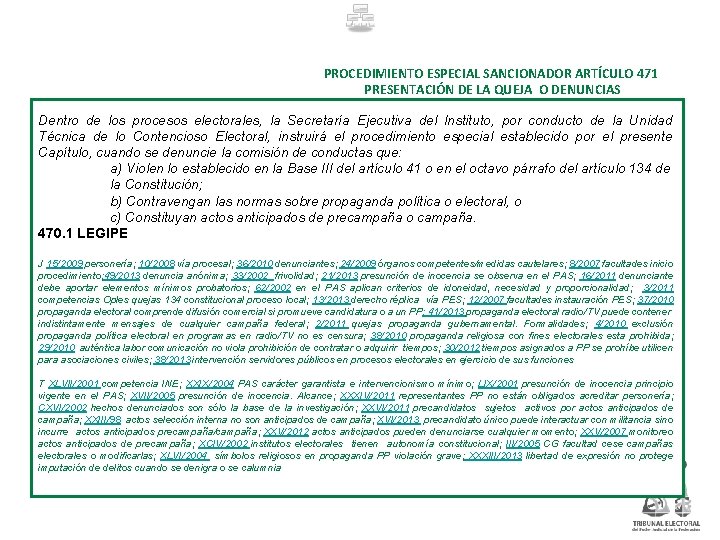 PROCEDIMIENTO ESPECIAL SANCIONADOR ARTÍCULO 471 PRESENTACIÓN DE LA QUEJA O DENUNCIAS Dentro de los