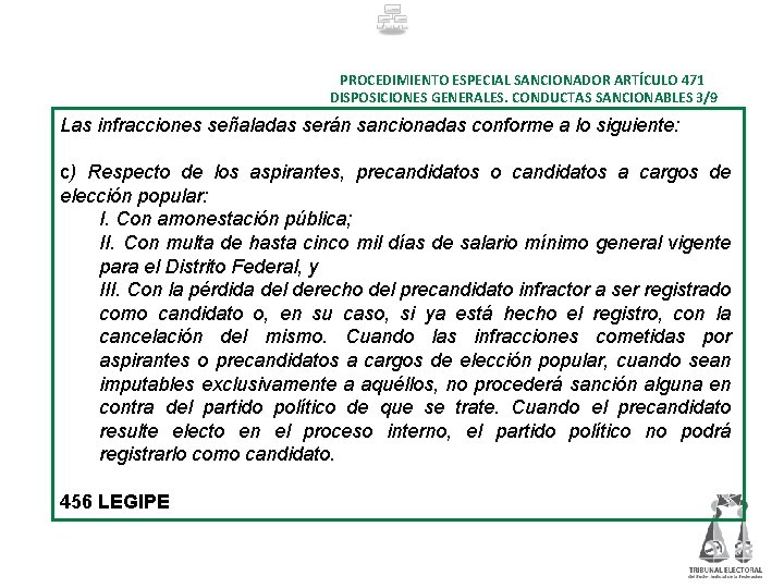 PROCEDIMIENTO ESPECIAL SANCIONADOR ARTÍCULO 471 DISPOSICIONES GENERALES. CONDUCTAS SANCIONABLES 3/9 Las infracciones señaladas serán