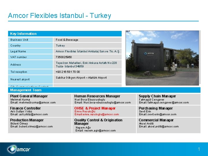 Amcor Flexibles Istanbul - Turkey Key Information Business Unit Food & Beverage Country Turkey