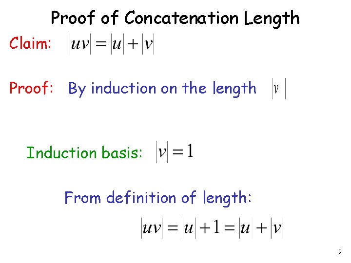 Proof of Concatenation Length Claim: Proof: By induction on the length Induction basis: From