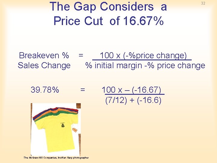 The Gap Considers a Price Cut of 16. 67% 32 Breakeven % = 100 The Gap Considers a Price Cut of 16. 67% 32 Breakeven % = 100
