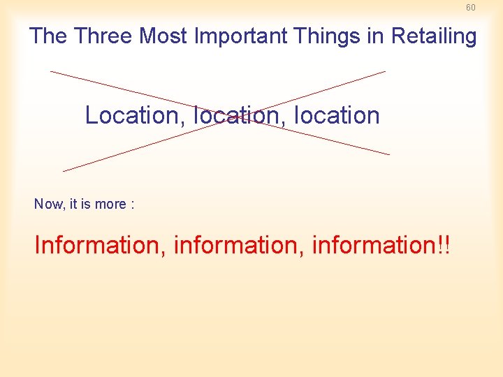 60 The Three Most Important Things in Retailing Location, location Now, it is more 60 The Three Most Important Things in Retailing Location, location Now, it is more