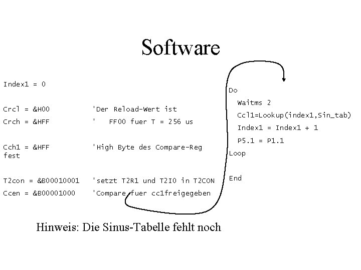 Software Index 1 = 0 Do Crcl = &H 00 'Der Reload-Wert ist Crch