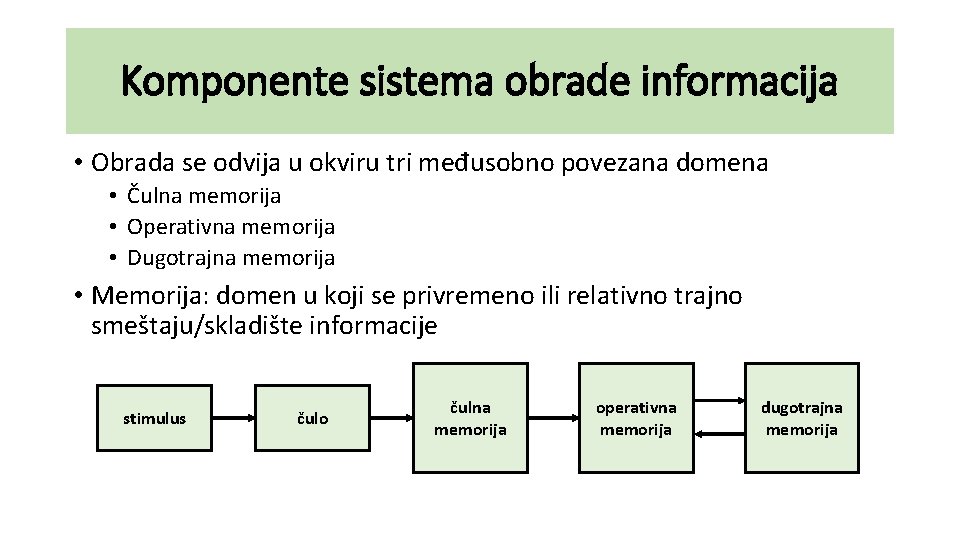 Komponente sistema obrade informacija • Obrada se odvija u okviru tri međusobno povezana domena