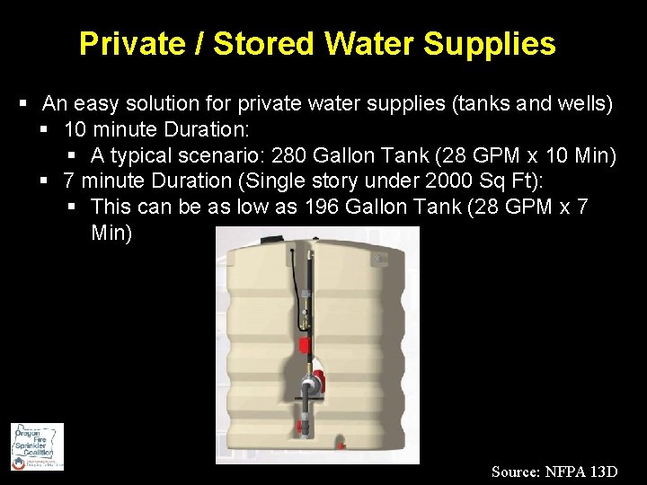 Private / Stored Water Supplies § An easy solution for private water supplies (tanks