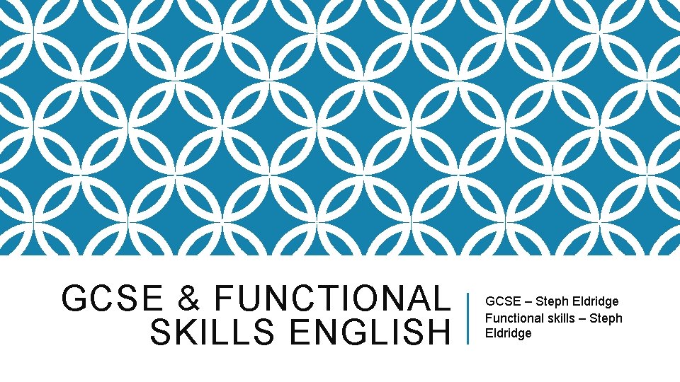 GCSE & FUNCTIONAL SKILLS ENGLISH GCSE – Steph Eldridge Functional skills – Steph Eldridge