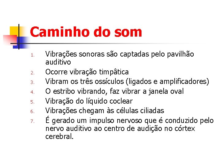 Caminho do som 1. 2. 3. 4. 5. 6. 7. Vibrações sonoras são captadas