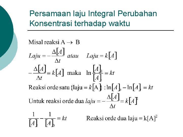 Persamaan laju Integral Perubahan Konsentrasi terhadap waktu 