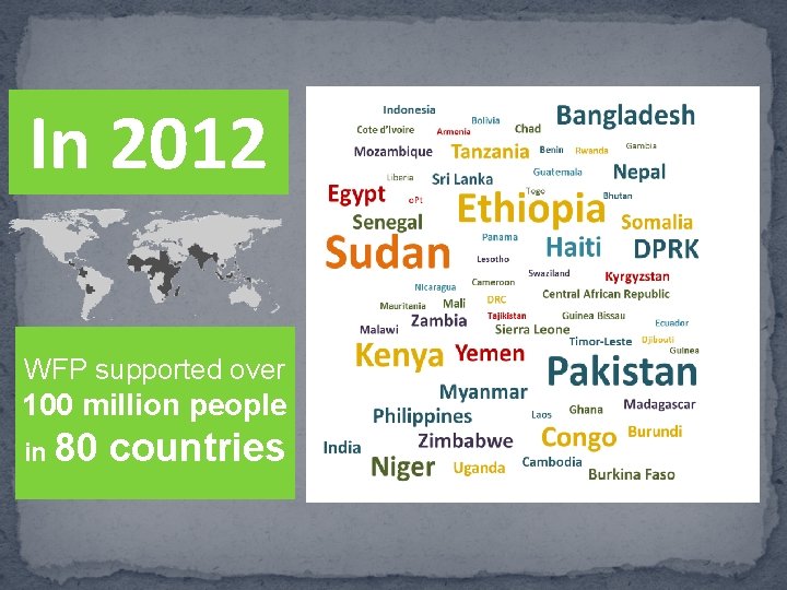 In 2012 WFP supported over 100 million people in 80 countries 