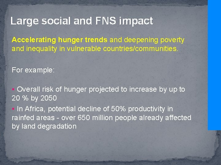 Large social and FNS impact Accelerating hunger trends and deepening poverty and inequality in