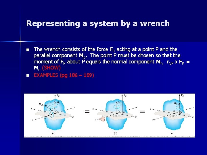 Representing a system by a wrench n n The wrench consists of the force