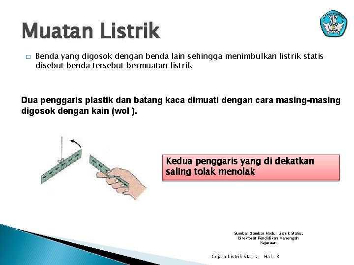 Muatan Listrik � Benda yang digosok dengan benda lain sehingga menimbulkan listrik statis disebut