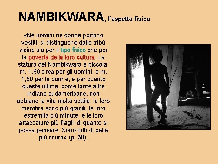 NAMBIKWARA, l’aspetto fisico «Né uomini né donne portano vestiti; si distinguono dalle tribù vicine