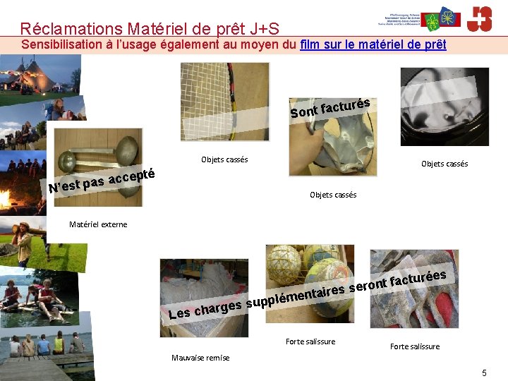 Réclamations Matériel de prêt J+S Sensibilisation à l’usage également au moyen du film sur